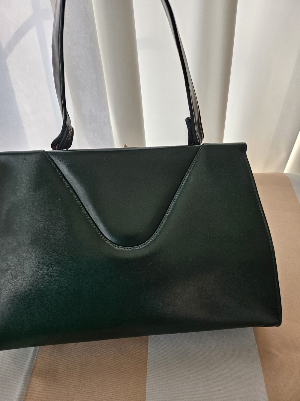 Dark Kelly Green Structured Top Handle Satchel Handbag Quilted Leather - Picture 12 of 15